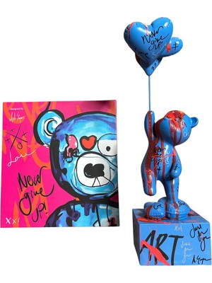 Aslı Sayan Ayakta Duran Balonlu Ayıcık Pop Art Mavi Dekoratif Heykel