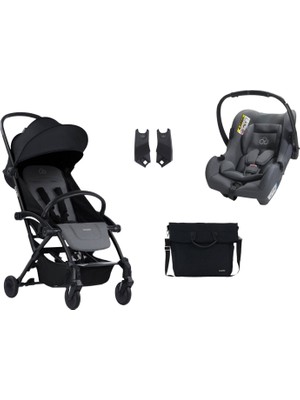 Bumprider Connect³ Black Grey Melange Bebek Arabası ve Connect Trn Grup 0+ Grey Oto Koltuğu ve Oto Koltuk Adaptörü