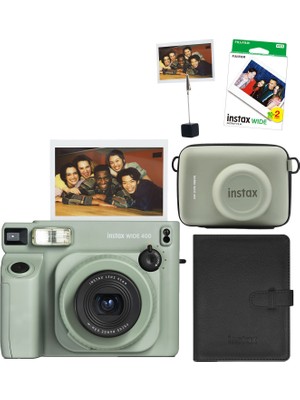 Fujifilm Instax Wide 400 Yeşil Şipşak Fotoğraf Makinesi 20'li Film Eva Çanta Kıskaç ve Deri Albüm Hediye Seti