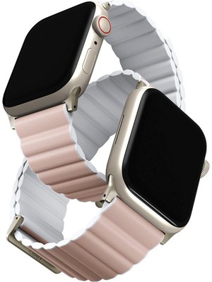 Uniq Revix Premium Reversible Watch 44/45/46/49MM Pembe Beyaz Manyetik Akıllı Saat Kordon