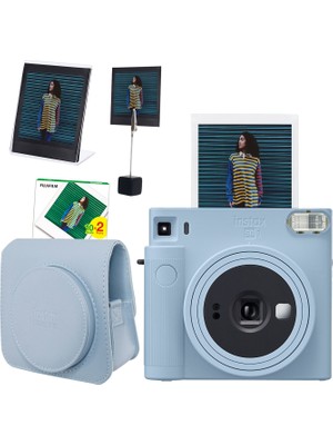 Fujifilm Instax Sq1 Buz Mavi Fotoğraf Makinesi + 20'li Kare Film Deri Kılıf Pleksi Çerçeve ve Kıskaçlı Stand Seti