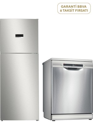 Bosch KDN55XIE0N Serie 4 Inox Üstten Donduruculu Nofrost Buzdolabı 453 Lt  + SMS4IKI62T Serie 4 Inox 6 Programlı Wi-Fi Bulaşık Makinesi