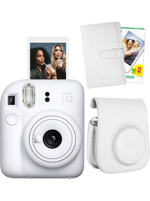 Fujifilm Instax Mini 12 Beyaz Fotoğraf Makinesi + 20'li Film Laporta Albüm ve Deri Kılıf Seti