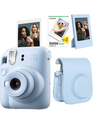 Fujifilm Instax Mini 12 Mavi Fotoğraf Makinesi + 20'li Film Çerçeve ve Deri Kılıf Seti