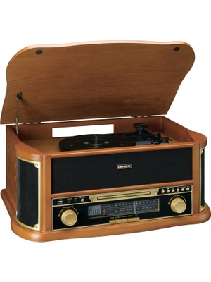 Lenco TCD-2551WD Ahşap Retro Bluetooth USB Fm Radyo CD Kaset Özellikli Pikap Plak Çalar