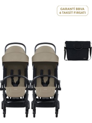 Bumprider Connect³ Black Sand Ikiz Bebek Arabası ve Hediye Yan Bakım Çantası