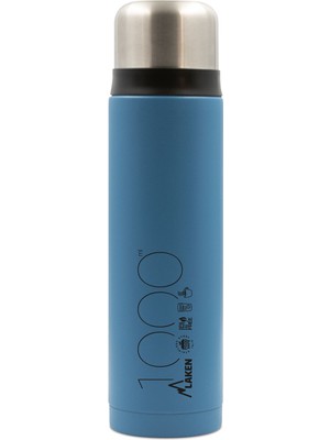 Laken Mavi Çelik Bardak Kapaklı Termos Şişe 1 L