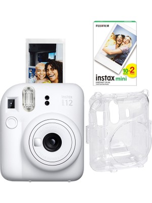 Fujifilm Instax Mini 12 Beyaz Fotoğraf Makinesi + 20'li Film ve Şeffaf Kılıf Seti