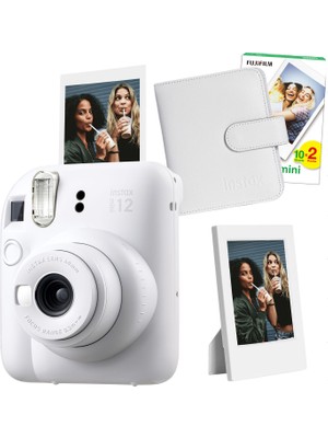 Fujifilm Instax Mini 12 Beyaz Fotoğraf Makinesi + 20'li Film Çerçeve ve Kare Albüm Seti
