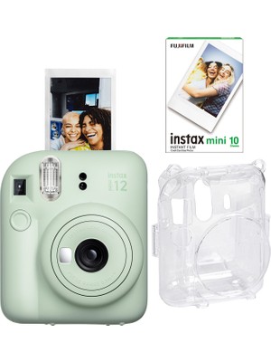 Fujifilm Instax Mini 12 Yeşil Fotoğraf Makinesi + 10'lu Film ve Şeffaf Kılıf Seti