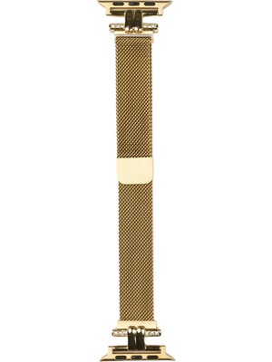 Deercase Apple Watch Stainless Steel Gold Taşlı Kadın Akıllı Saat Kordon