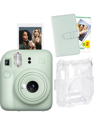 Fujifilm Instax Mini 12 Yeşil Fotoğraf Makinesi + 20'lu Film Laporta Albüm ve Şeffaf Kılıf Seti