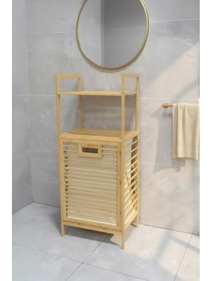 Esranın Dünyası Bambu Kirli Sepetli Banyo Düzenleyici, 2 Raflı Çamaşır Sepeti
