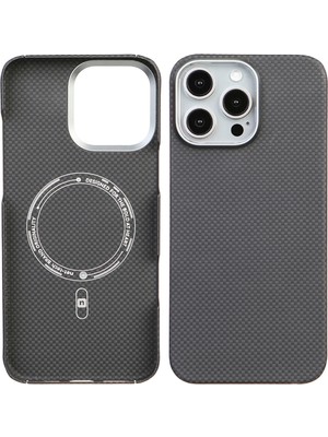 Deercase iPhone 16 Pro Gri Premium Karbon Fiber Darbe Emici Lüks Kamera Korumalı Magsafe Uyumlu Telefon Kılıfı