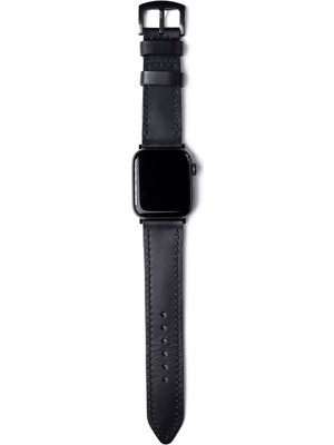 Roarcraft Apple Watch Büyük Kasa Uyumlu Çift Katlı El Dikişi Siyah Deri Kordon