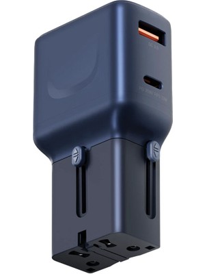 Energea Travelgo 35W 1 Adet Type-C 35W ve 1 Adet 18W USB Çıkışlı Pd Mavi Hızlı Şarj Aleti