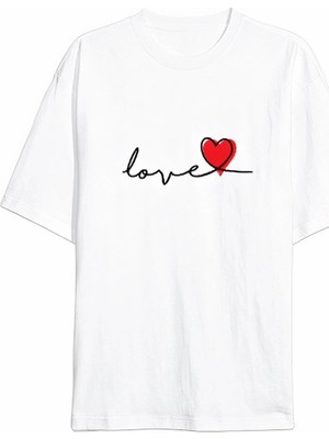 Zenviaa 14 Şubat Tişört Sevgililer Günü Için Özel Tasarım Love Baskılı T-Shirt - Beyaz Ze