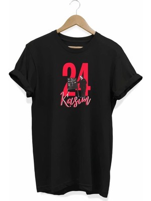 Zenviaa 24 Kasım Öğretmenler Günü Öğretmen Hediyesi Baskılı Oversize T-Shirt - Siyah Zenvia