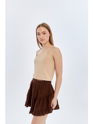 Trender Crop Lastik Askı Kadın Atlet 582-04 Vizon