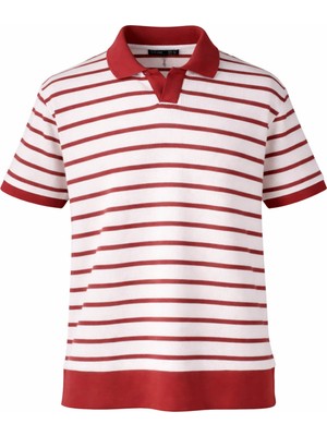 Trender Yakalı Çizgli Erkek T-Shirt 4045 Gül-Ekru Çizgili