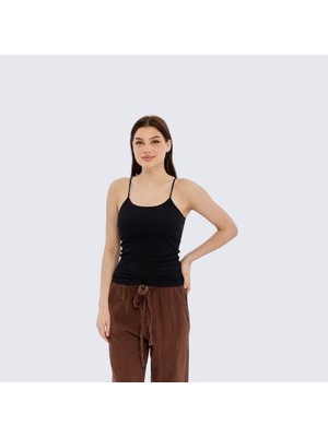 Trender Lastik Askı Uzun Kadın Atlet 580-04 Siyah
