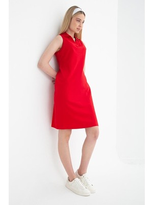 Fashion Friends Kadın Polo V Yaka Kolsuz Elbise 26Y0600K1 Kırmızı