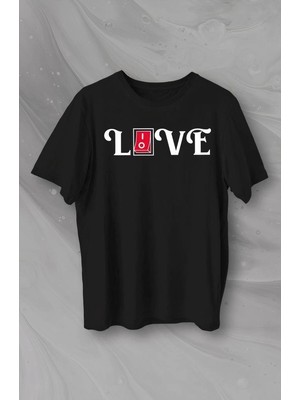 Zenviaa 14 Şubat Sevgililer Günü Love Baskılı Oversize Bisiklet Yaka T-Shirt - Siyah ZENVIAAC12