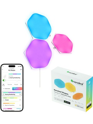Nanoleaf Altıgen Akıllı Rgbw Duvar Paneli Genişletme Paketi App Kontrollü, 3 Parça, Beyaz, Google Home, Alexa, Razer Chroma, Apple Home Destekli