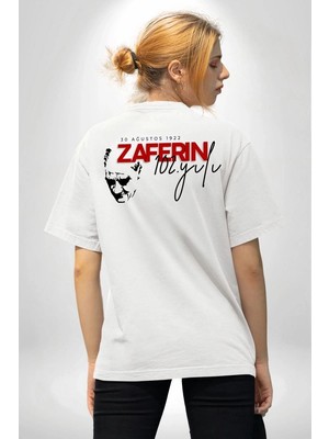 Zenviaa 30 Ağustos Zafer Bayramı Atatürk Temalı Oversize Bisiklet Yaka T-Shirt - Beyaz Zenviaac1