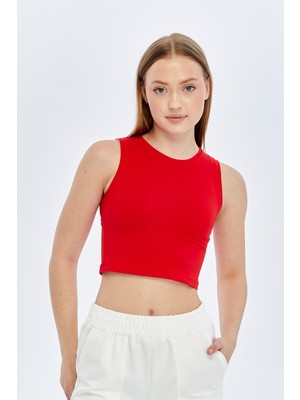 Trender Kolsuz Crop Kadın Atlet 587-04 Kırmızı