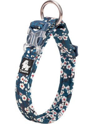 True Love Mavi Çiçek Desenli Neoprene Süngerli Köpek Boyun Tasması
