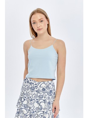 Trender Crop Lastik Askı Kadın Atlet 582-04 Açık Mavi