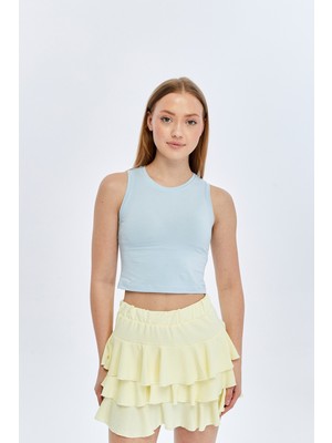 Trender Kolsuz Crop Kadın Atlet 587-04 Açık Mavi