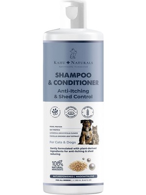 Kahu Naturals Shampoo Conditioner Kaşıntı ve Tüy Dökülmesi Karşıtı Organik Nemlendirici Kedi ve Köpek Şampuanı 250 ml