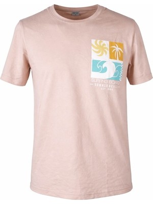 Trender Erkek O Yaka T-Shirt Surfıng Taş