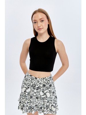 Trender Kolsuz Crop Kadın Atlet 587-04 Siyah