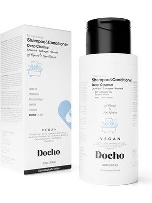 Docho Deep Cleanse Kedi ve Köpekler Için Kömür & Kolajen & Vitamin Içerikli Şampuan ve Krem 300 ml