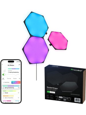 Nanoleaf Altıgen Akıllı Rgbw Duvar Paneli Genişletme Paketi App Kontrollü, 3 Parça, Siyah, Google Home, Alexa, Razer Chroma, Apple Home Destekli