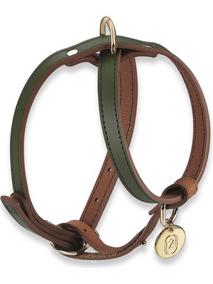 Zoe Pet Atelier Haki Taba Deri Köpek Göğüs Tasması