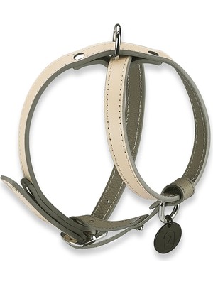 Zoe Pet Atelier Bej Gri Deri Köpek Göğüs Tasması
