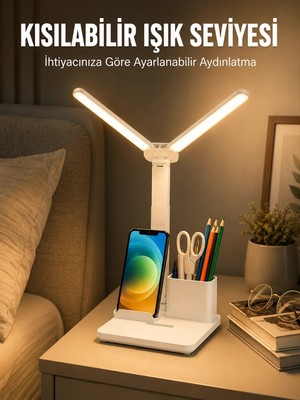 AyrStore Buğz Kısılabilir LED Masa Lambası – Kalemlik, Telefon Standı ve Okuma Işığı Bir Arada Yen
