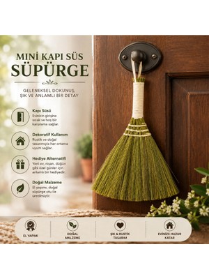 Eco Lounge Mini Süpürge Tasarımlı Kapı Süsü - Hasır Saplı - El Yapımı Rustik Dekor