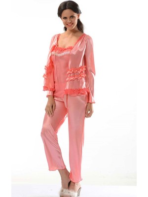 Semira Nar Çiçeği Saten Pijama Takımı - 1413