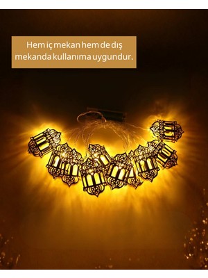 Eco Lounge Ramazan Dekoru Için Pilli LED Işık Altın Fener Tasarımlı