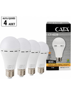 Cata CT-4229 Beyaz Işık 7 W E27 Şarjlı LED Ampul 4 Adet