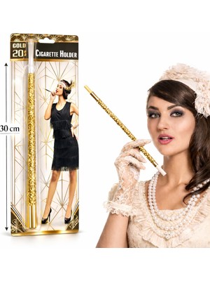 Aesco 30 cm Altın Gold Payetli Tutacağı – 1920’LER Gatsby Parti Aksesuarı