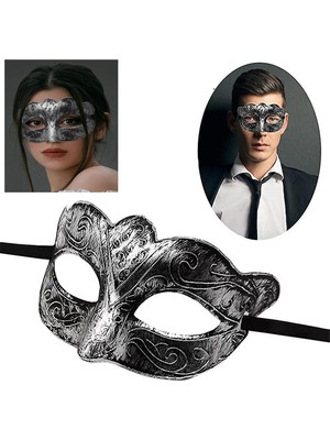 Aesco Maskeli Balo Antik Gri Gümüş Eskitilmiş Maske Balo Venedik