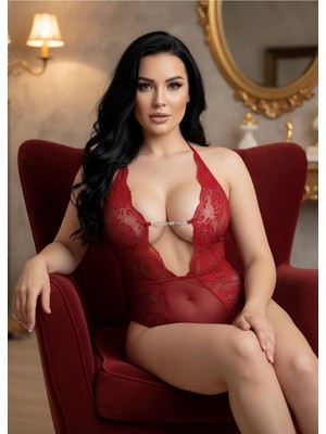 Semira Kırmızı Taşlı Bodysuit - 888