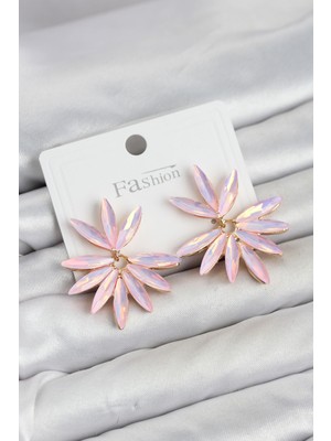 Aesco Pembe Renk Kristal Taşlı Lotus Model Kadın Küpe TJ-BKP11915