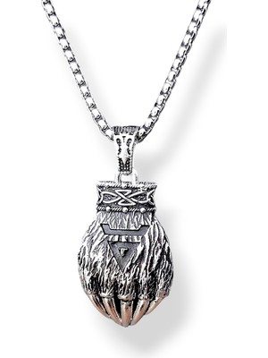 Ak Store Silver Erkek, Viking Ayı Pençesi Figürlü Çift Taraflı K-176 Paslanmaz Kromix Çelik Gümüş Kaplama Kolye